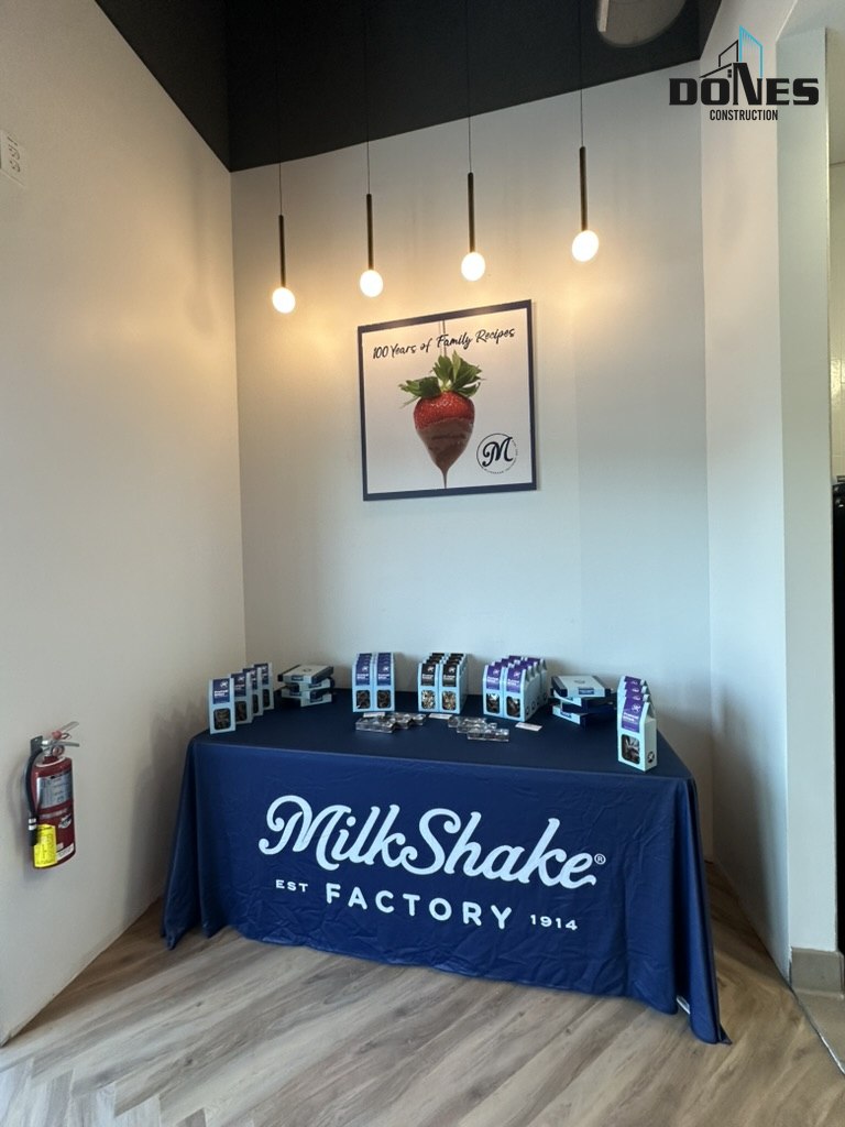 Milkshake Factory retail display beneath pendant lights